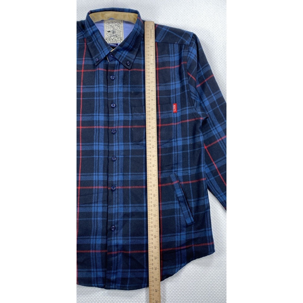 RSVLTS The Roosevelts Flannel Shirt Men's Small Navy Blue Plaid Long Sleeve - Picture 4 of 5